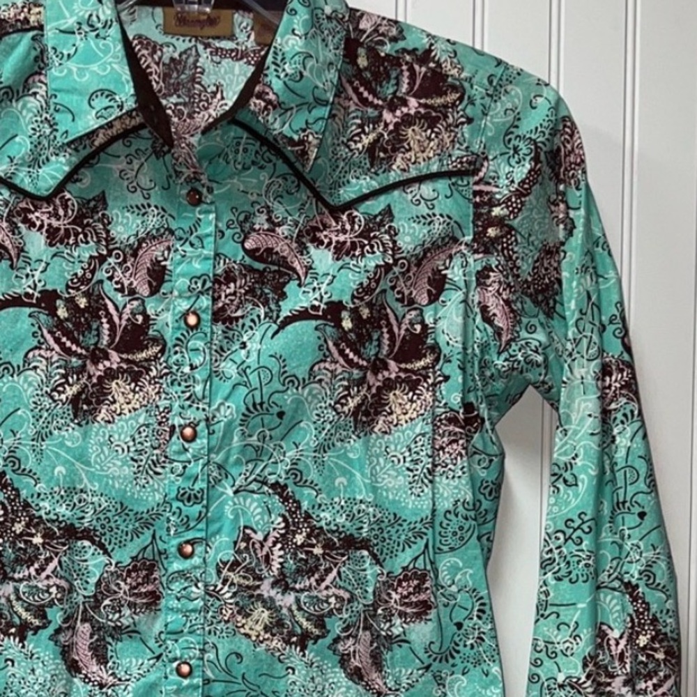 Wrangler Turquoise Western Snap Shirt S - Picture 6 of 6